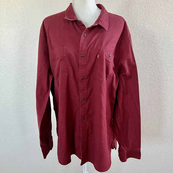 Levis Shirt Mens XXLarge Maroon Red Button Up Red Tab Long Sleeve Casual Strauss - Picture 2 of 13